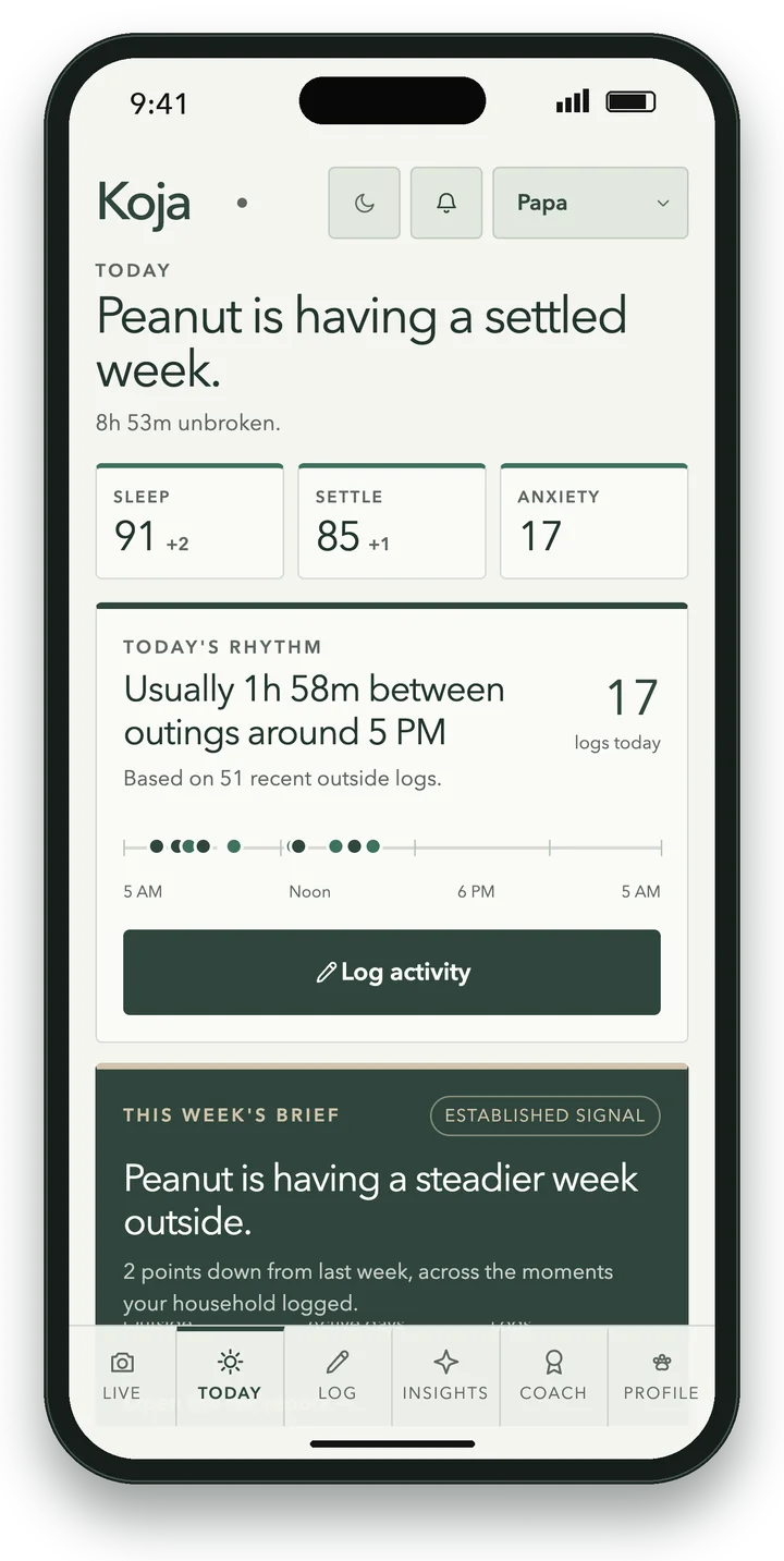 The Koja app Today screen